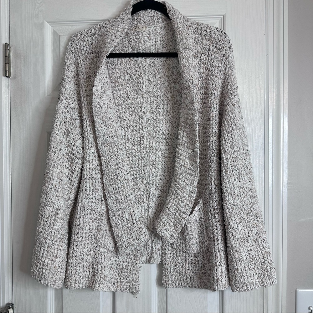 POL Cream Textured Open Knit Women's Cardigan Size Large